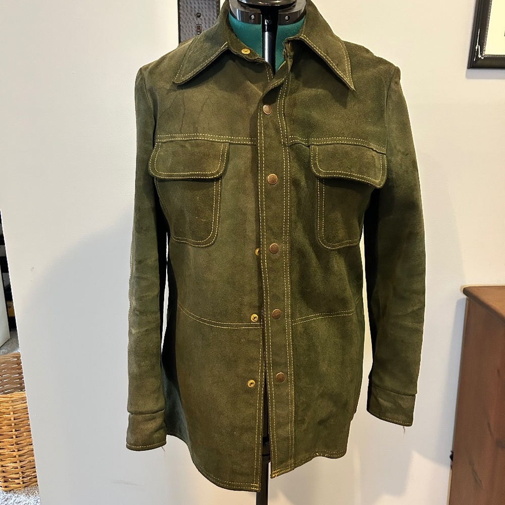 Saks Fifth Avenue Olive Green Suede Jacket Snap Front Women’s Small